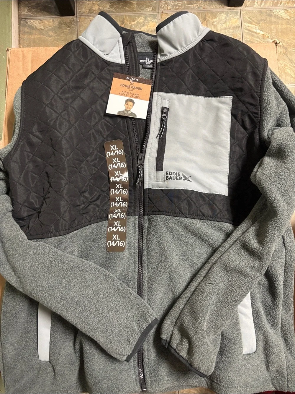 Eddie Bauer Gray and Black Quilted Fleece Jacket - Kids